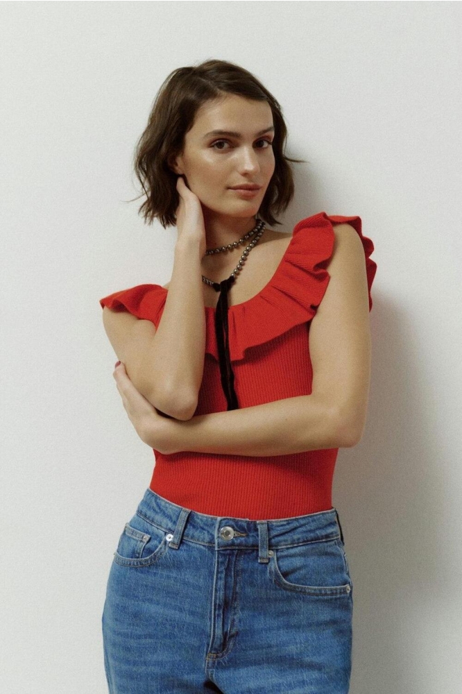 VMSILJE SL RUFFLE TOP GA 10326226 FIERY RED